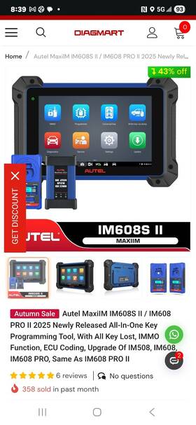 608s-ii Autel Maxiim 608s 2 Diagnostic Scanner And Key Programming Kit Ecu Coding
