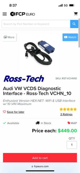 Rst-vchn10 Ross Tech Audi - Vw Vcds Diagnostic Interface