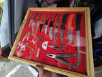 Matco Tools Bear Mgc Knife & Multi-tool Lot Display Case Wood Handle. Fixed Price $300.00.
