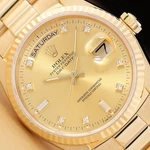 Rolex Mens Daydate 18038 18K Yellow Gold Champagne Diamond Dial President Watch. Fixed Price $20490.00.